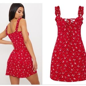 Red mini floral dress